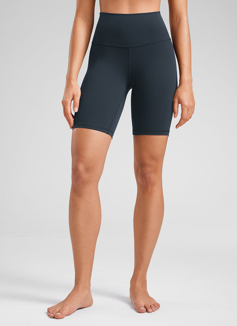CRZ YOGA Women's Yoga High Rise Butterluxe Long Biker Shorts 8'' True Navy @model_info:Fiona