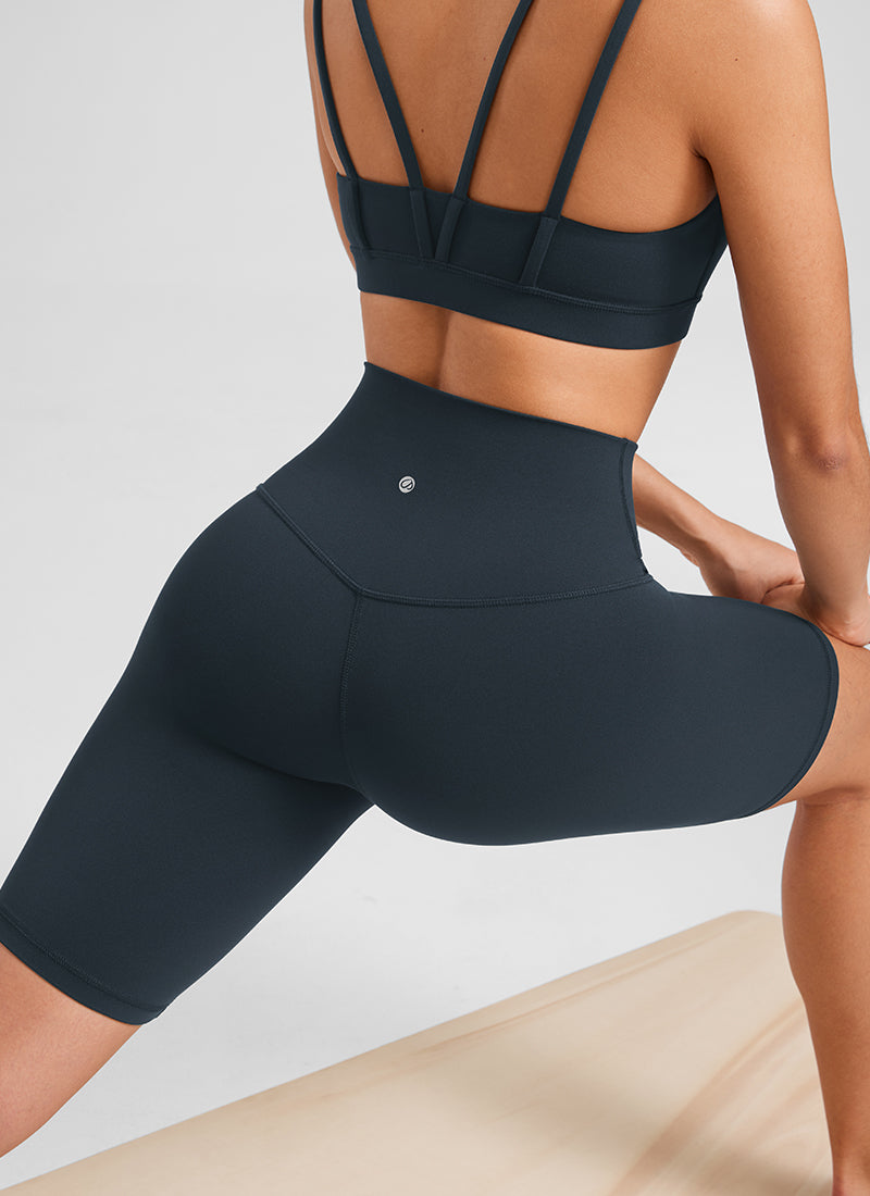 CRZ YOGA Women's Yoga High Rise Butterluxe Long Biker Shorts 8'' True Navy @model_info:Fiona