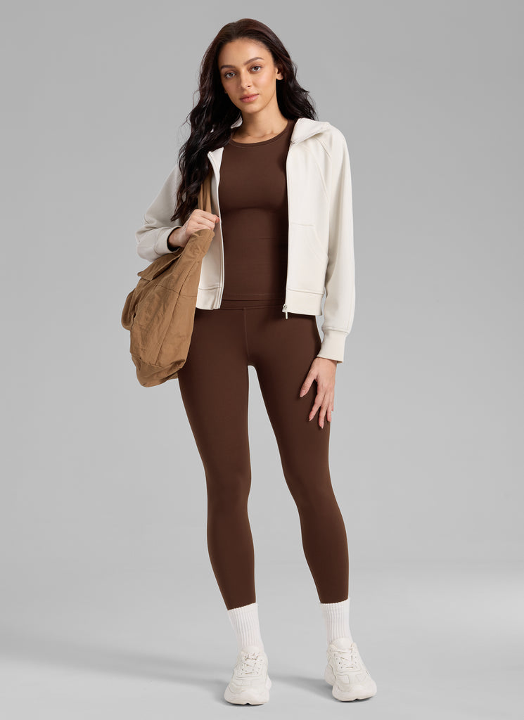 CRZ YOGA Women's Thermal Fleece Lined Casual High Rise Legging 25'' Lava Brown