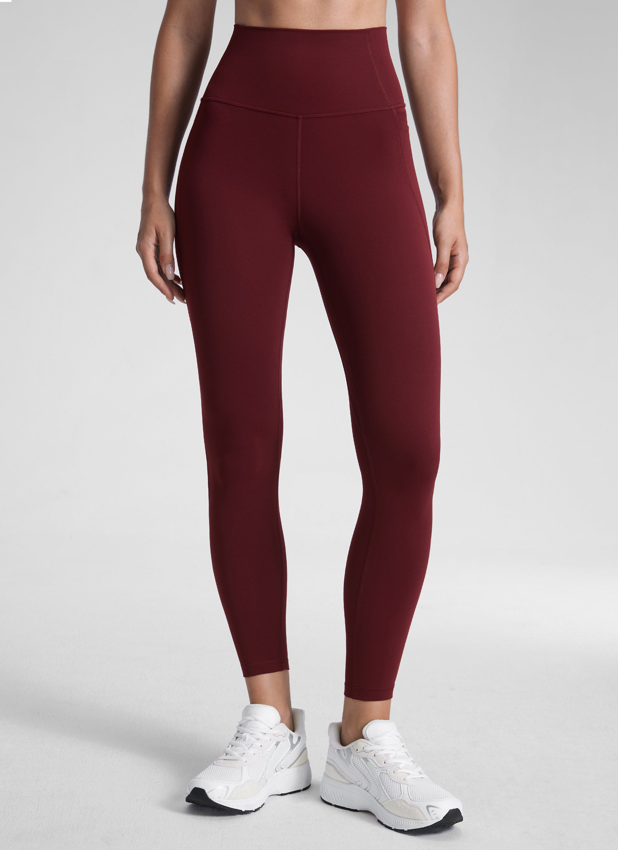 CRZ YOGA Women's Yoga Lounge High Rise Butterluxe Pocket Leggings 25'' Red Merlot @model_info:Malisa
