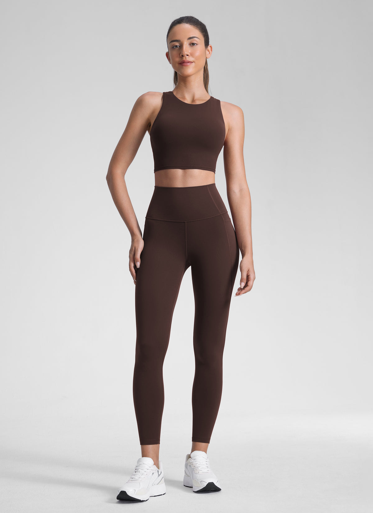 CRZ YOGA Women's Yoga Lounge High Rise Butterluxe Pocket Leggings 25'' Hot Fudge Brown @model_info:Malisa