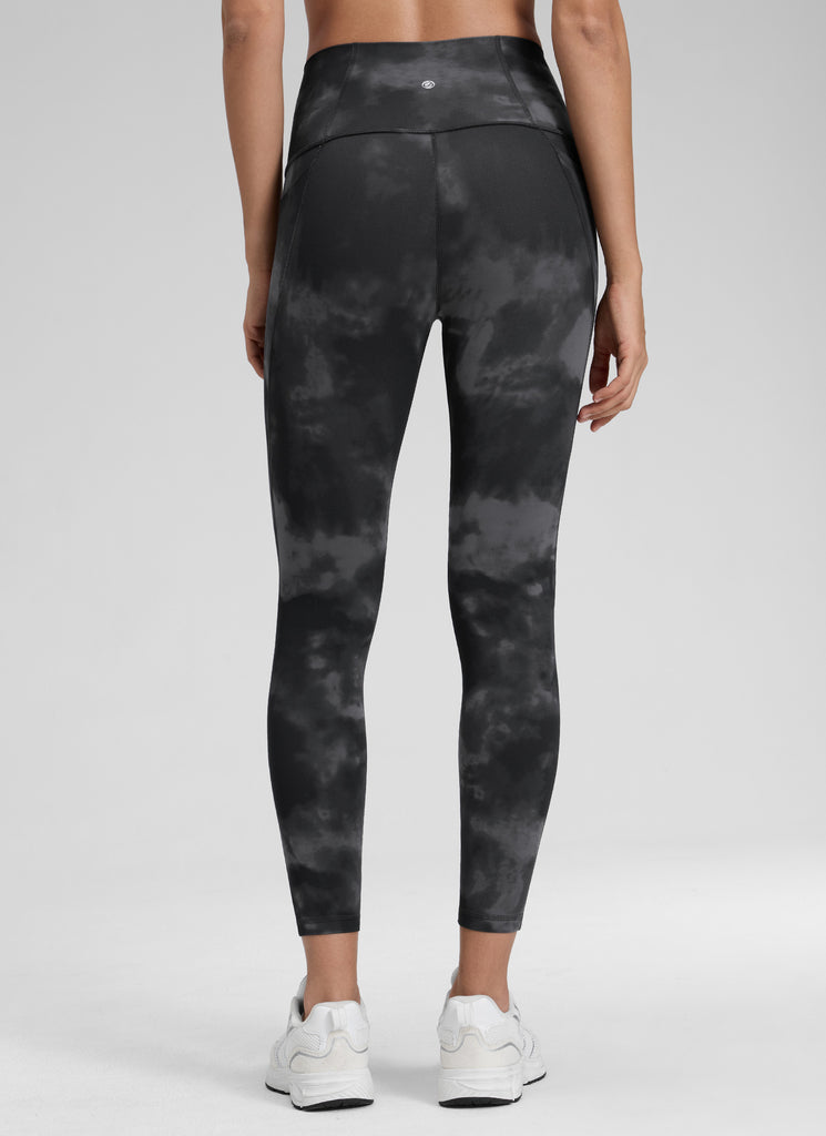 CRZ YOGA Women's Yoga Lounge High Rise Butterluxe Pocket Leggings 25'' Grey Tie Dye Flowers