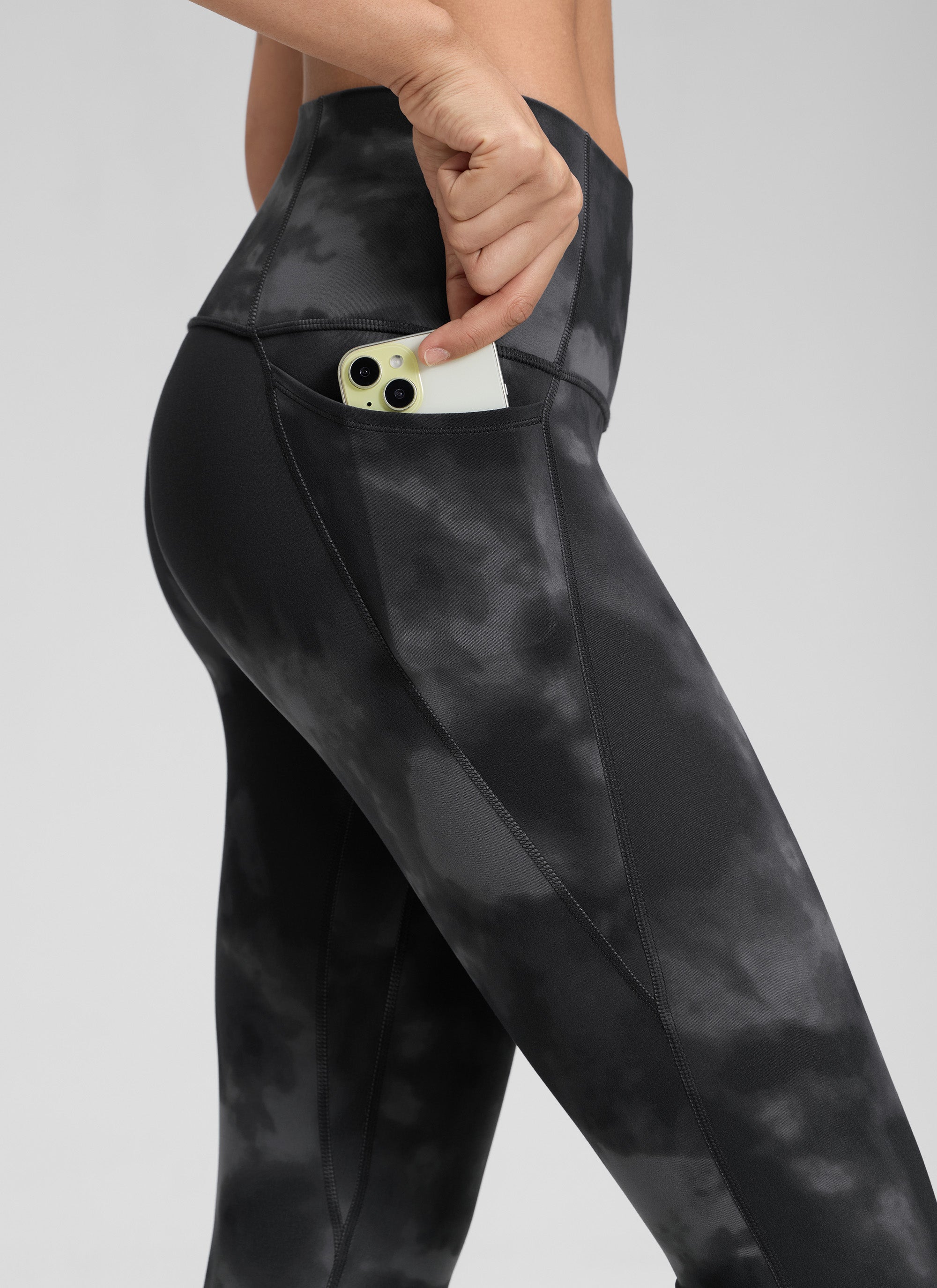 CRZ YOGA Women's Yoga Lounge High Rise Butterluxe Pocket Leggings 25'' Grey Tie Dye Flowers