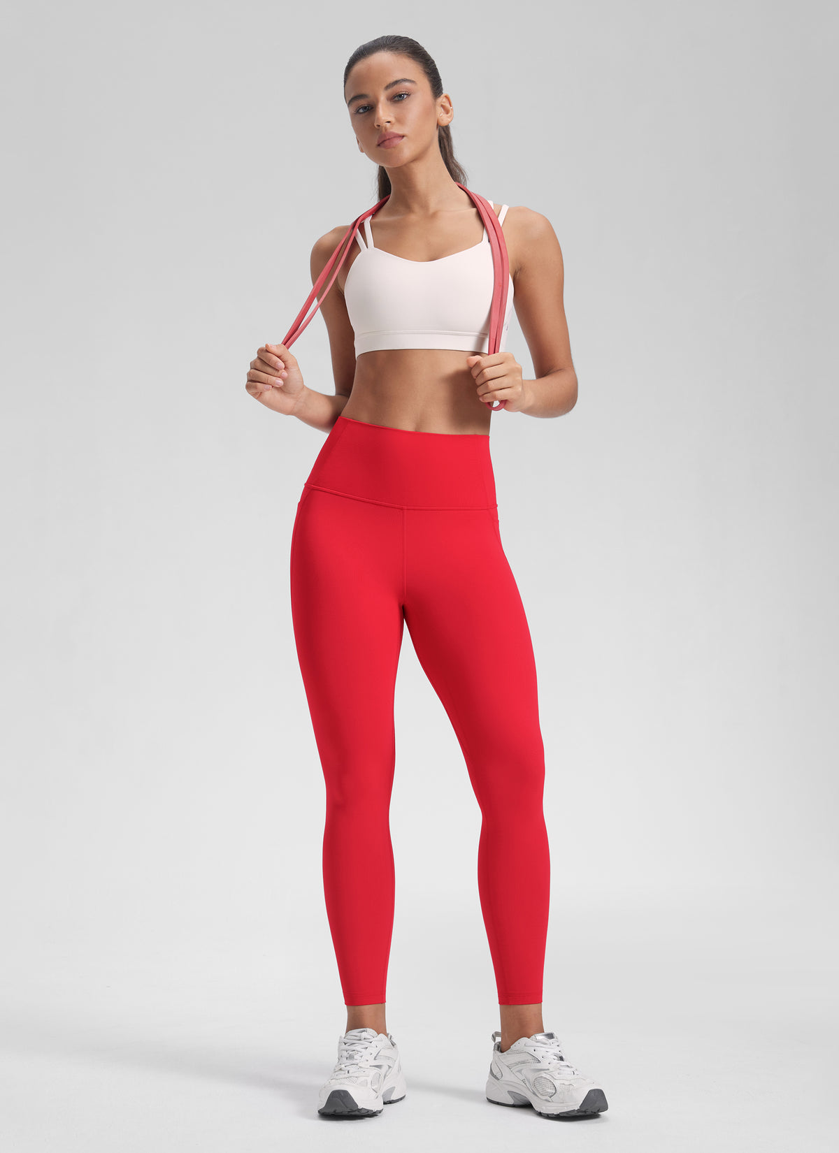 CRZ YOGA Women's Yoga Lounge High Rise Butterluxe Pocket Leggings 25'' Aurora Red @model_info:Winama