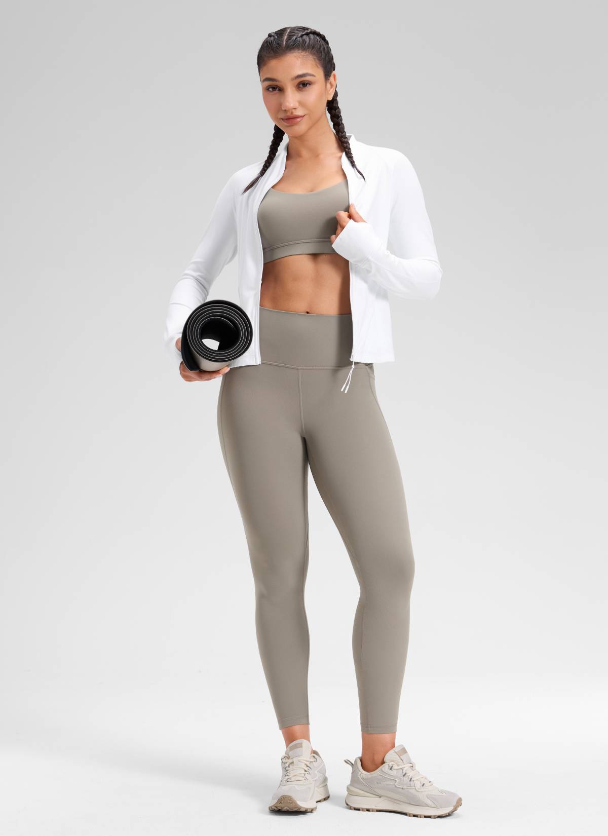 CRZ YOGA Women's Yoga Lounge High Rise Butterluxe Pocket Leggings 25'' Warm Ash Grey @model_info:Mariana