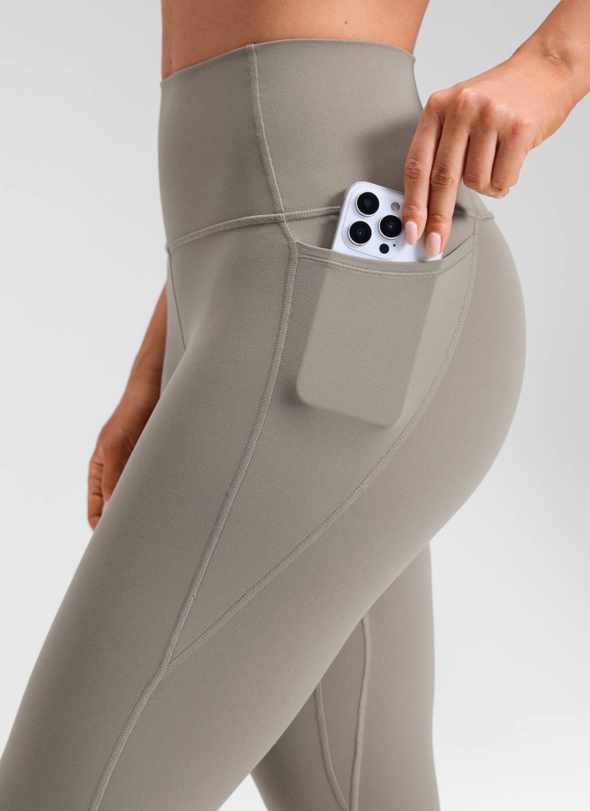 CRZ YOGA Women's Yoga Lounge High Rise Butterluxe Pocket Leggings 25'' Warm Ash Grey @model_info:Mariana