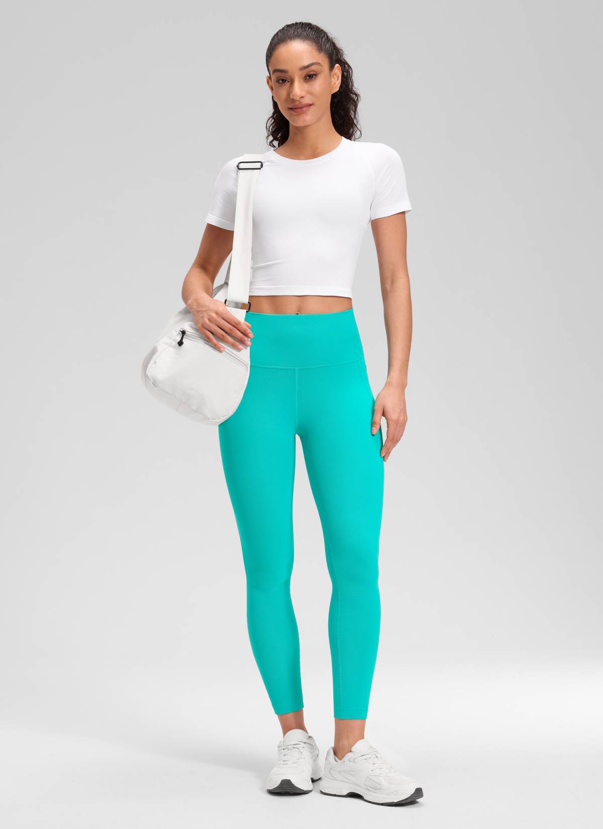 CRZ YOGA Women's Yoga Lounge High Rise Butterluxe Pocket Leggings 25'' Tropics Teal @model_info:Larissa