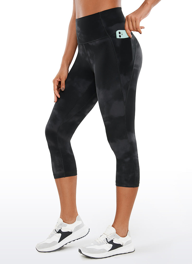 CRZ YOGA Womens Butterluxe High Waist Pockets Capri Leggings 19'' Black Tie Dye Flowers @model_info:Gigi