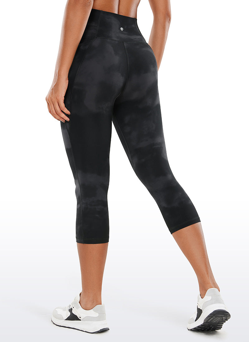 CRZ YOGA Womens Butterluxe High Waist Pockets Capri Leggings 19'' Black Tie Dye Flowers