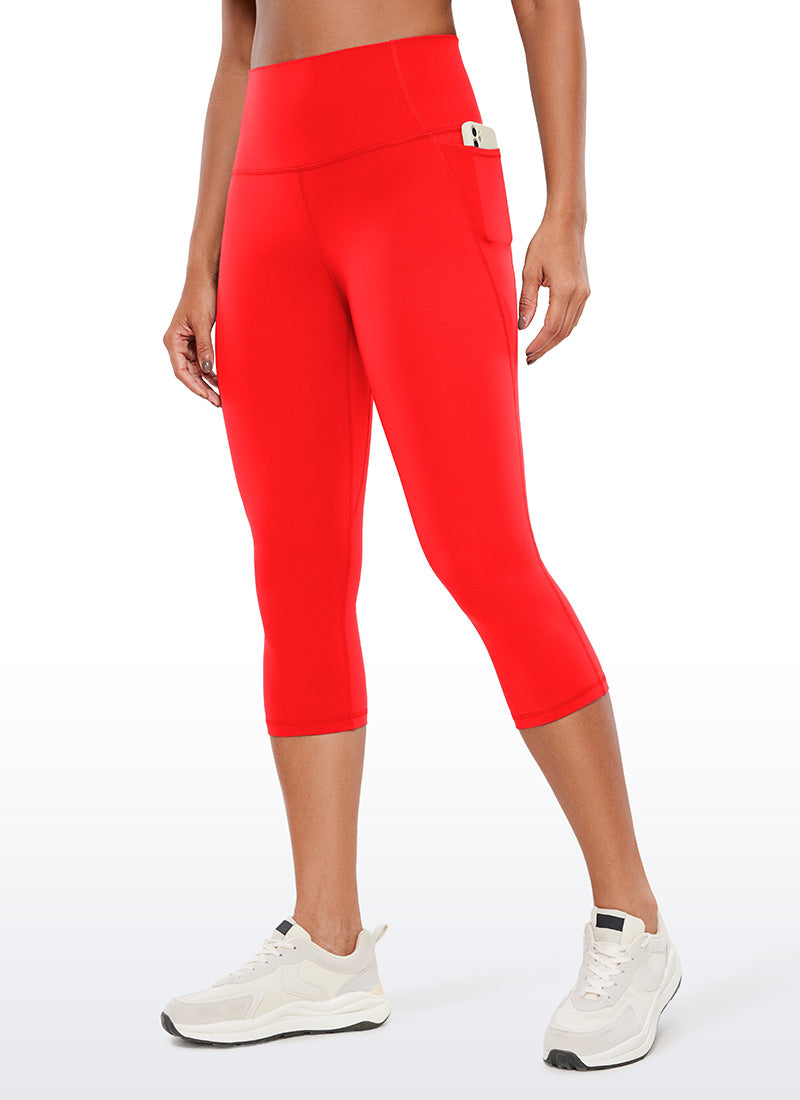 CRZ YOGA Womens Butterluxe High Waist Pockets Capri Leggings 19'' Dark Red @model_info:Gigi
