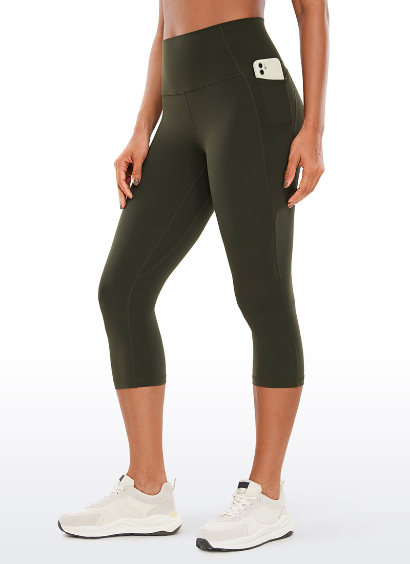 CRZ YOGA Womens Butterluxe High Waist Pockets Capri Leggings 19'' Olive Green @model_info:Gigi