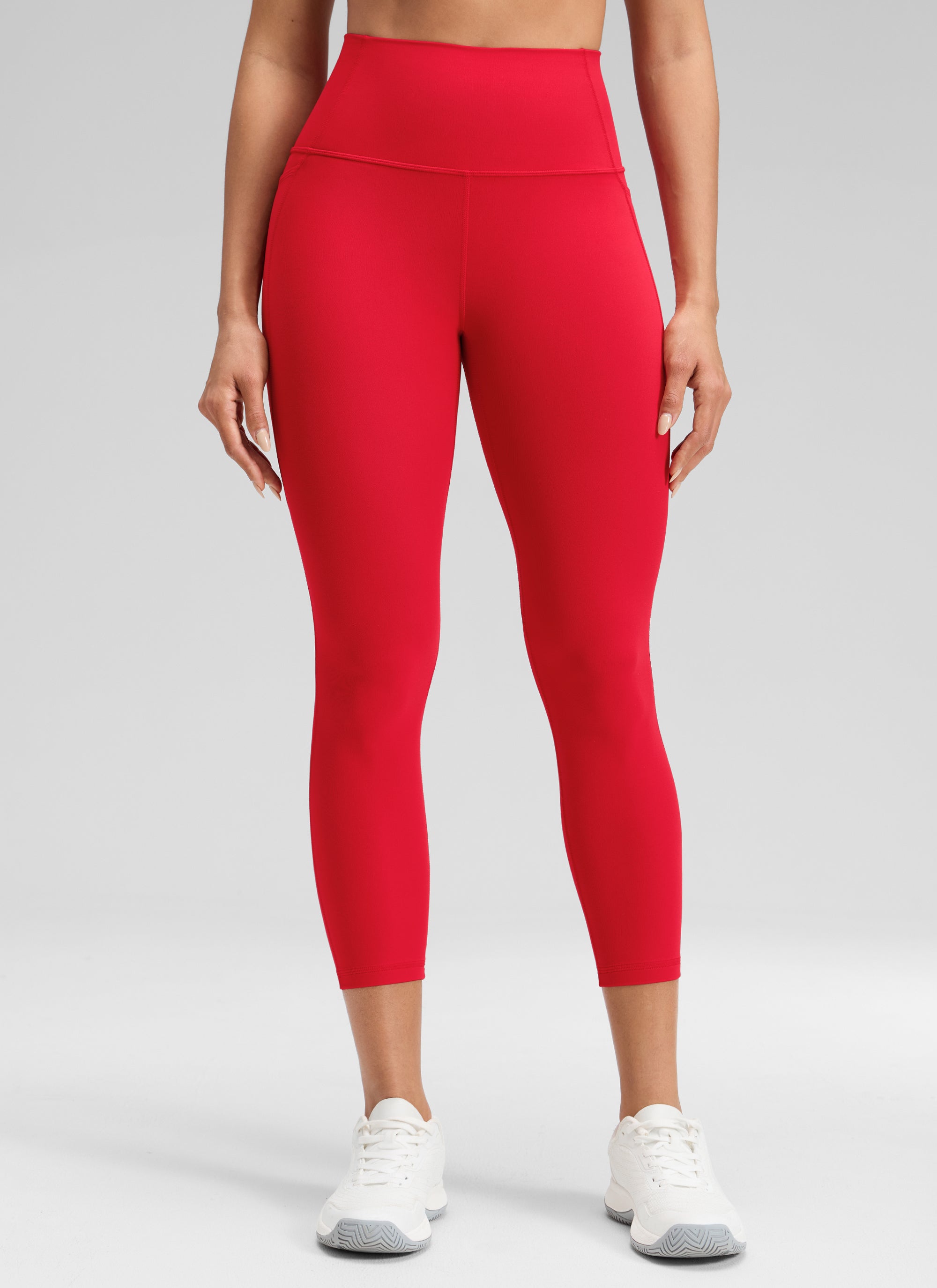 CRZ YOGA Womens Butterluxe High Waist Pockets Capri Leggings 23'' Aurora Red @model_info:Dany