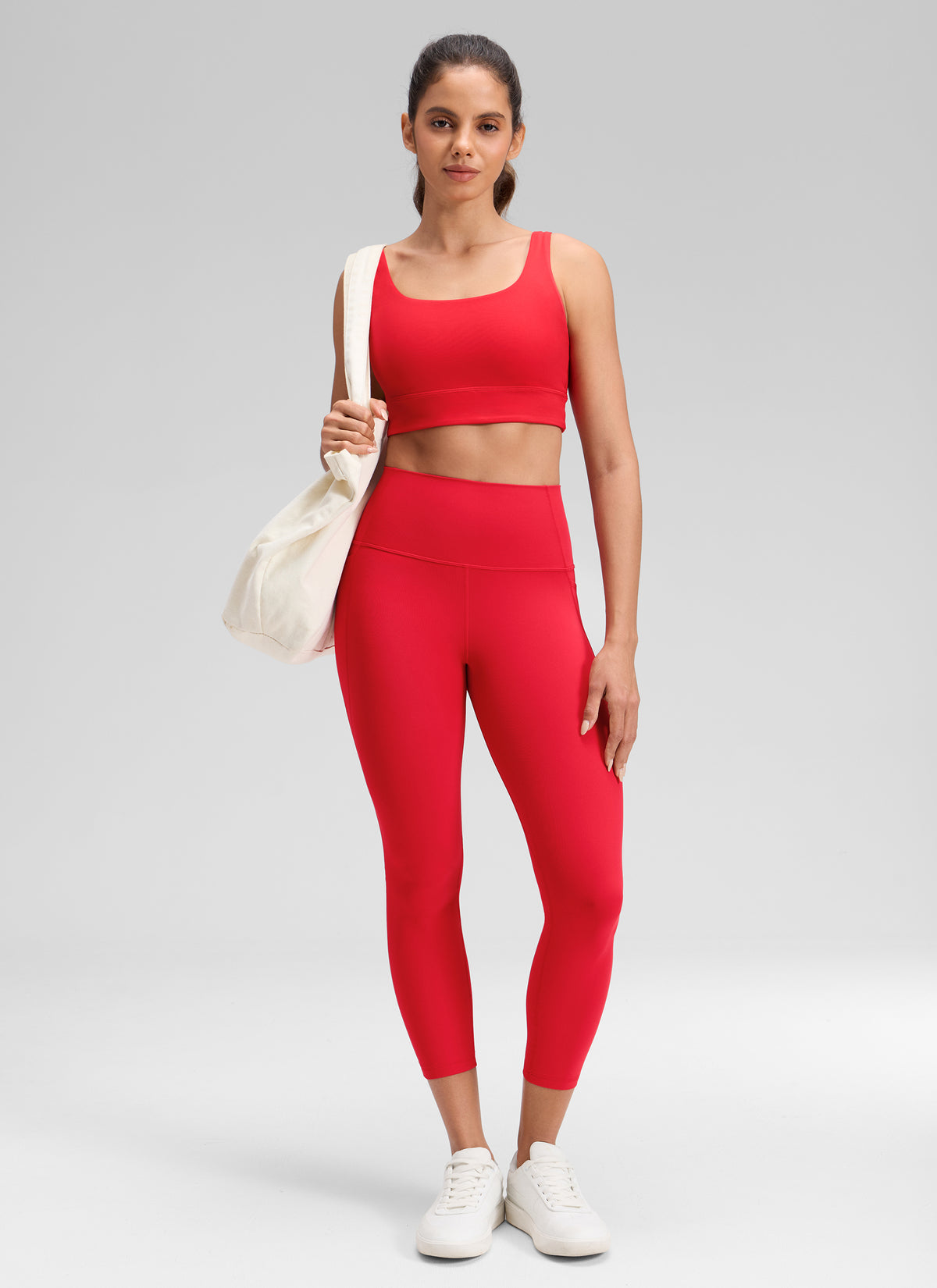 CRZ YOGA Womens Butterluxe High Waist Pockets Capri Leggings 23'' Aurora Red @model_info:Dany