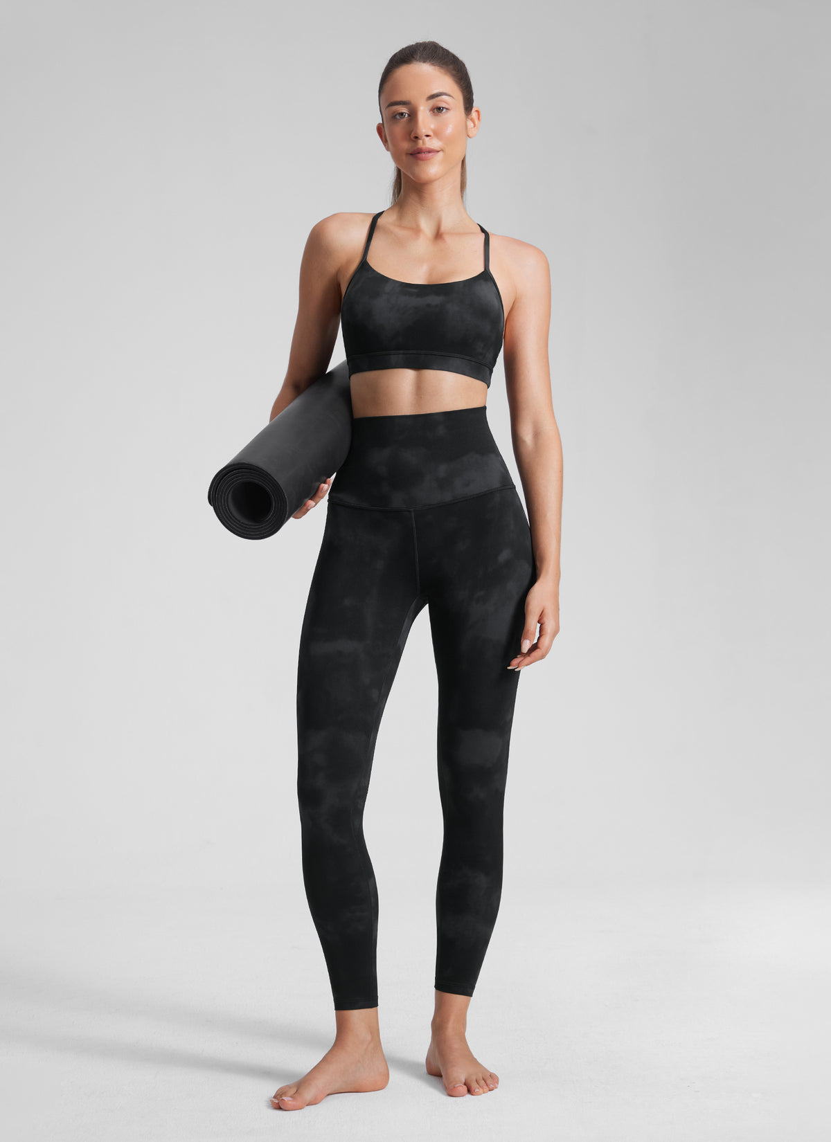 CRZ YOGA Women's Lounge Super High Rise Butterluxe Yoga Leggings 25'' Black Tie Dye Flowers @model_info:Malisa