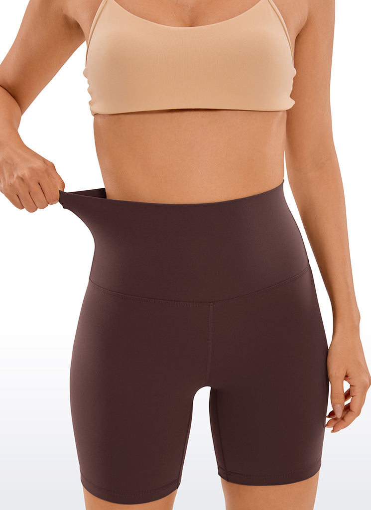 CRZ YOGA Women's Yoga Super High Waist Butterluxe Shorts 6'' Taupe