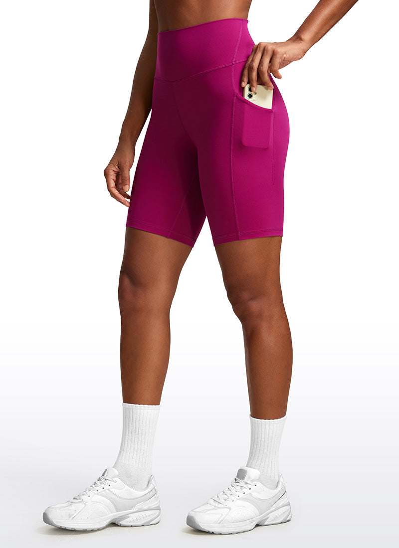 CRZ YOGA Women's Yoga High Rise Biker Butterluxe Pockets Shorts 8'' Magenta Purple @model_info:Gigi