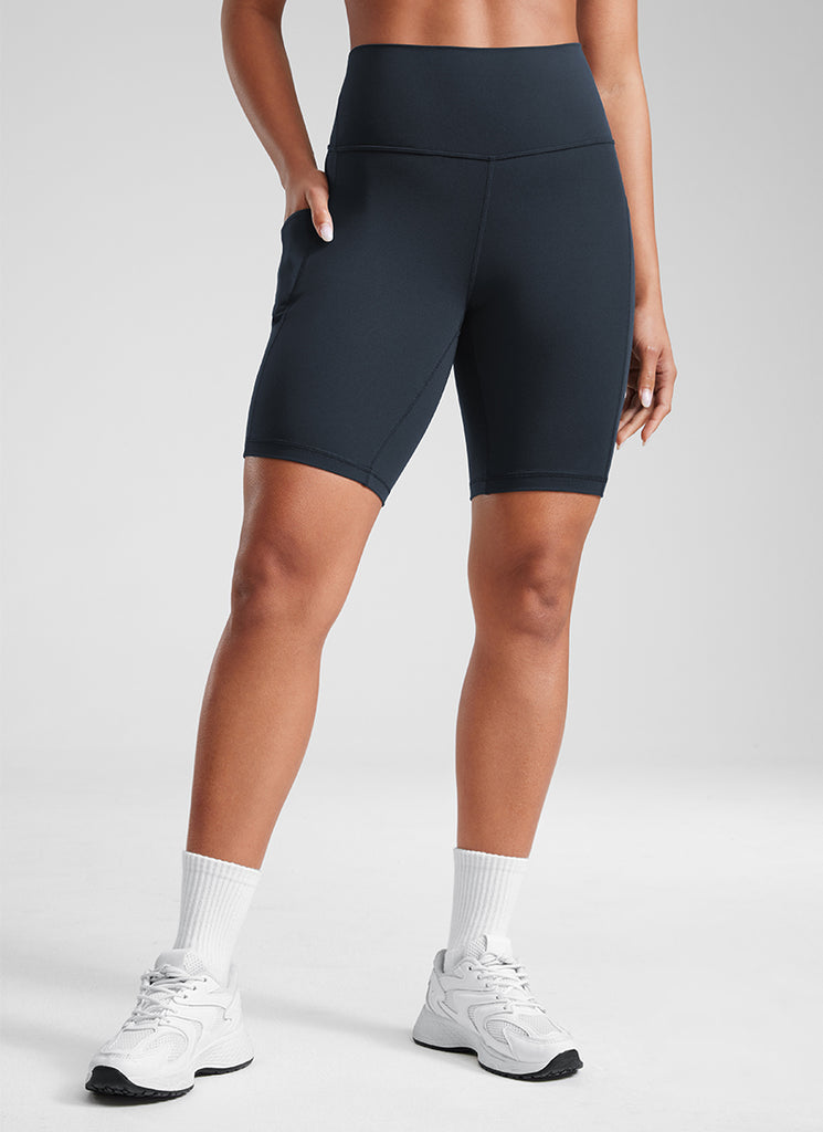 CRZ YOGA Women's Yoga High Rise Biker Butterluxe Pockets Shorts 8'' Dark Green