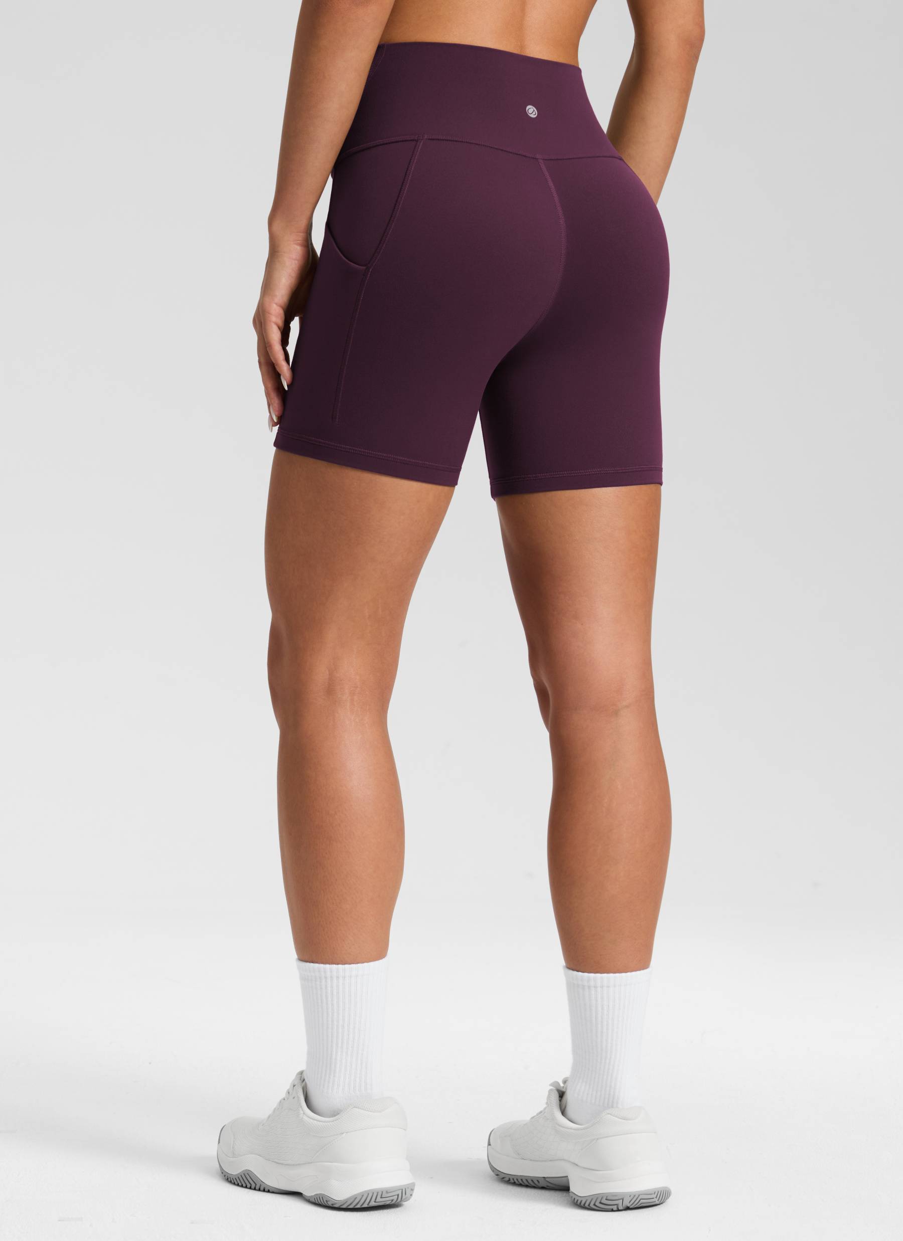 CRZ YOGA Women's Yoga High Rise Biker Butterluxe Pockets Shorts 5'' Deep Purple @model_info:Isidora