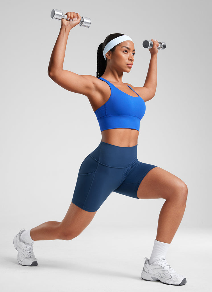 CRZ YOGA Women's Yoga High Rise Biker Butterluxe Pockets Shorts 5'' Deep Purple