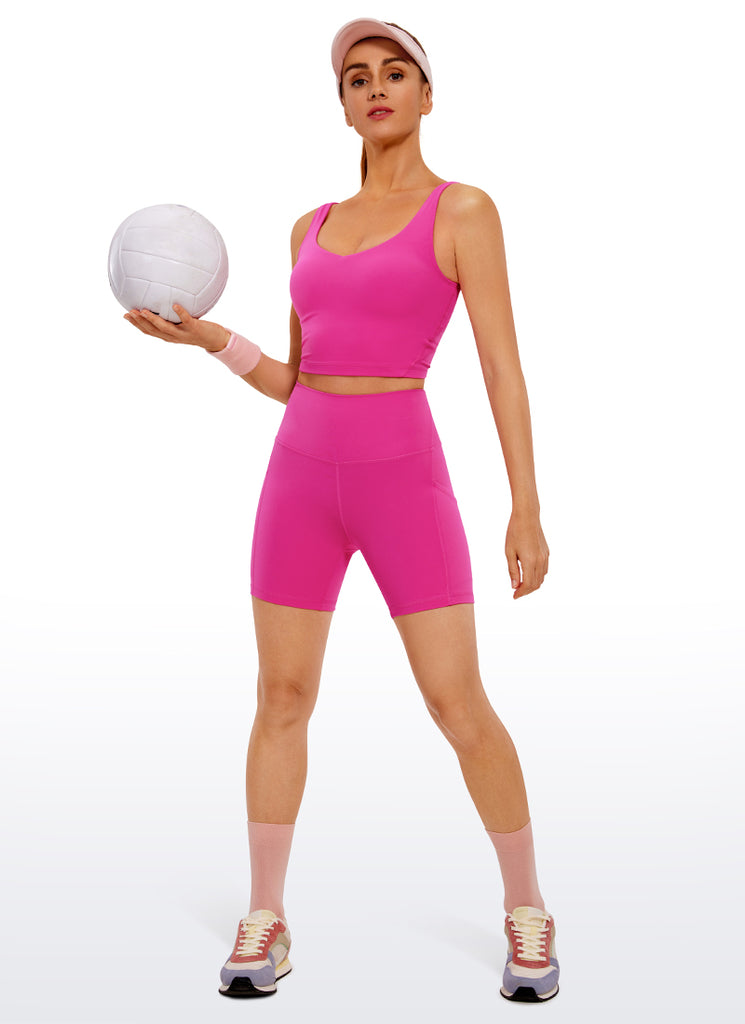 CRZ YOGA Women's Yoga High Rise Biker Butterluxe Pockets Shorts 5'' Hibiscus Purple