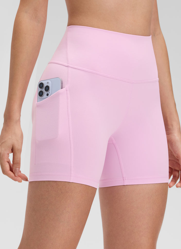 CRZ YOGA Women's Yoga High Rise Biker Butterluxe Pockets Shorts 5'' Cascadia Green