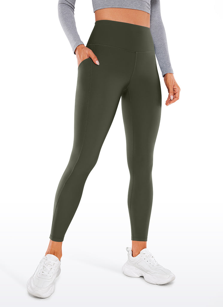 CRZ YOGA Womens Water Resistant Fleece Lined Soft Pockets Leggings 26.5" Olive Green