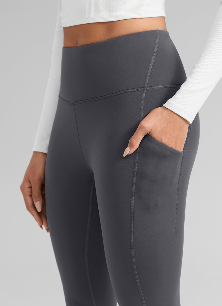 CRZ YOGA Women's Water-resistant Fleece Lined Pocket Leggings 28" Mysterious Grey
