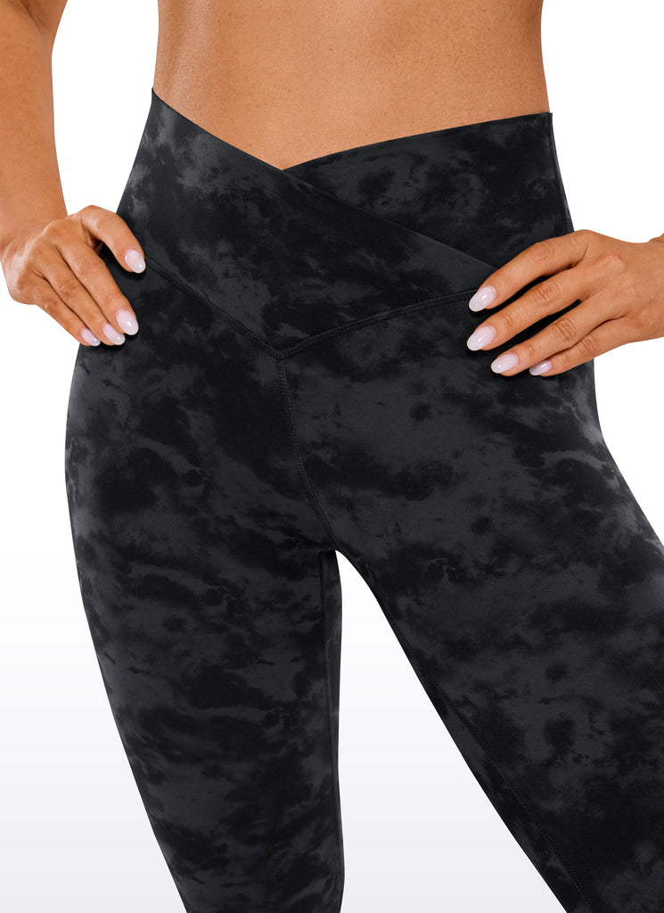 CRZ YOGA Women's High Rise Butterluxe Yoga Leggings 25'' V Cross Waist Tie Dye Smoke Ink