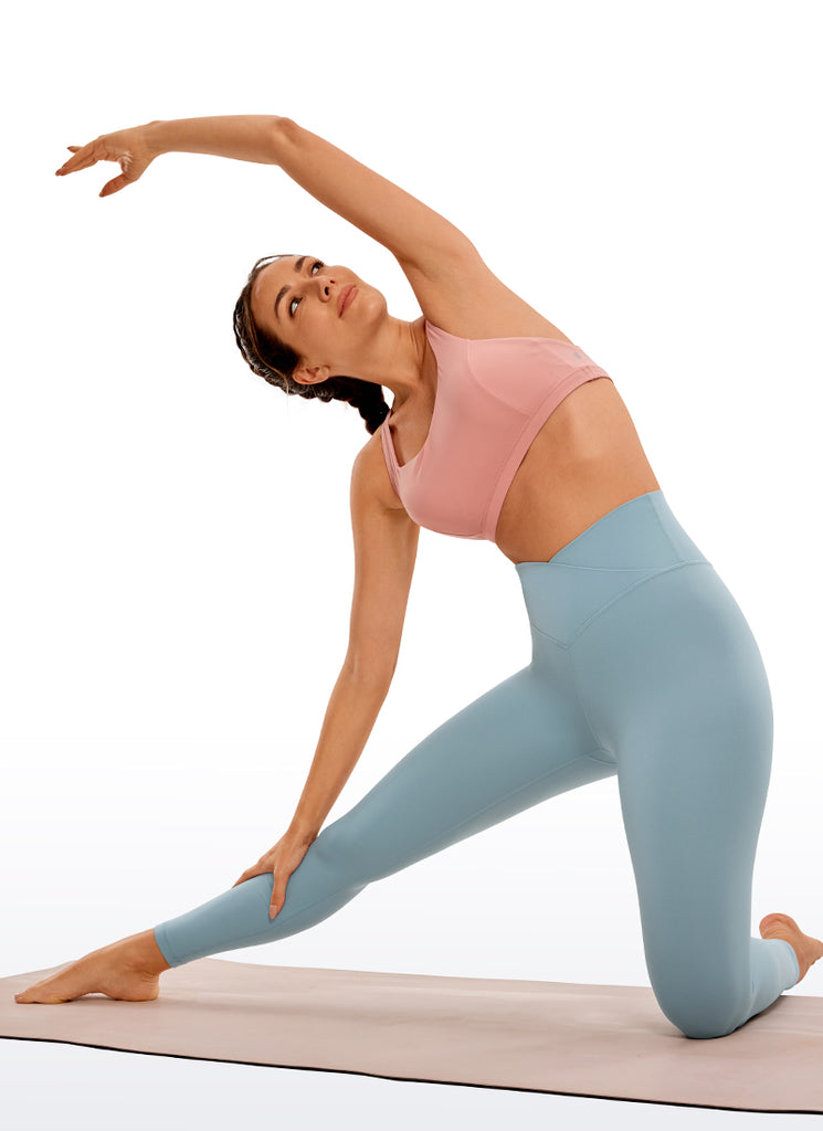 CRZ YOGA Women's High Rise Butterluxe Yoga Leggings 25'' V Cross Waist Blue Ashes