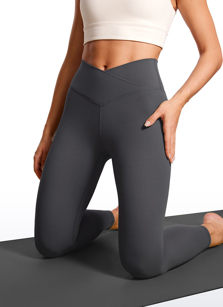 CRZ YOGA Women's High Rise Butterluxe Yoga Leggings 25'' V Cross Waist Light grayish blue