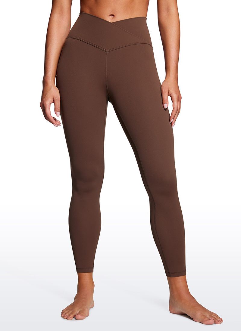 CRZ YOGA Women's High Rise Butterluxe Yoga Leggings 25'' V Cross Waist Coffee Brown @model_info:Gabri