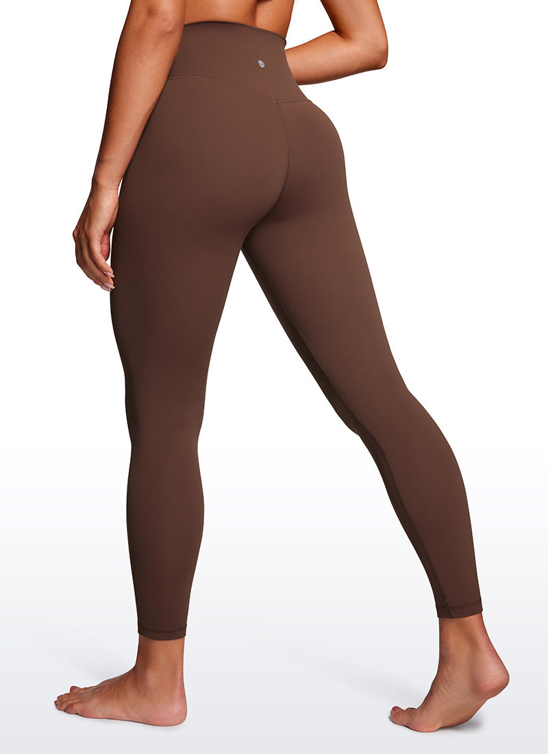 CRZ YOGA Women's High Rise Butterluxe Yoga Leggings 25'' V Cross Waist Coffee Brown @model_info:Gabri