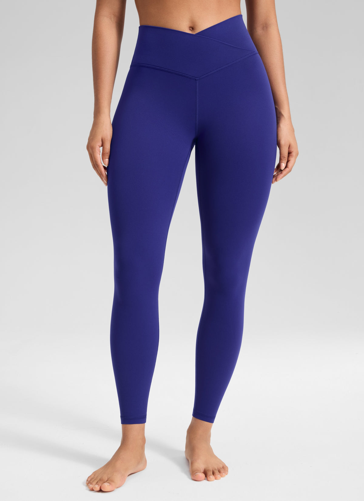 CRZ YOGA Women's High Rise Butterluxe Yoga Leggings 25'' V Cross Waist Larkspur Blue @model_info:Carol
