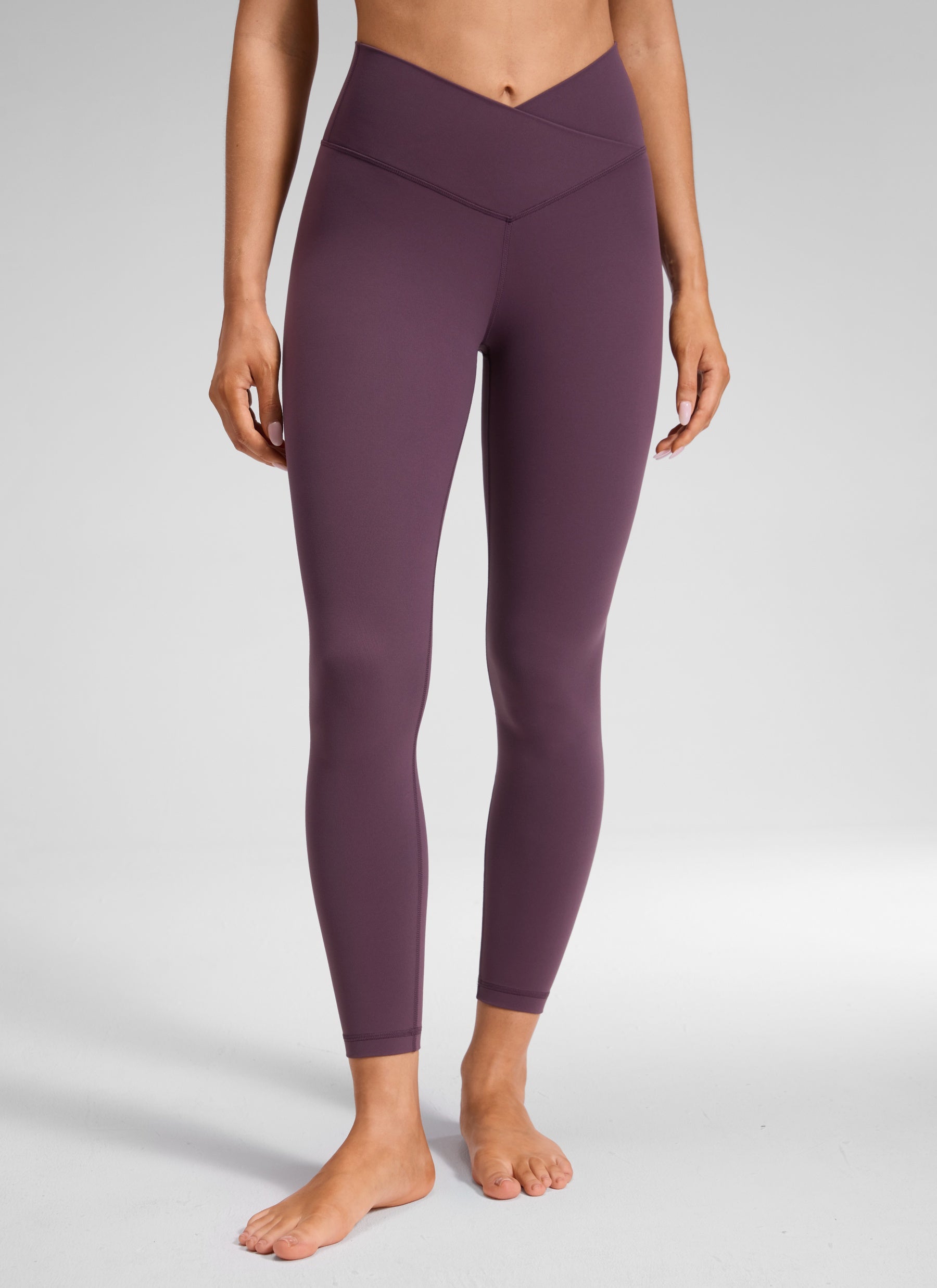 CRZ YOGA Women's High Rise Butterluxe Yoga Leggings 25'' V Cross Waist Grape Thistle Purple @model_info:Lary
