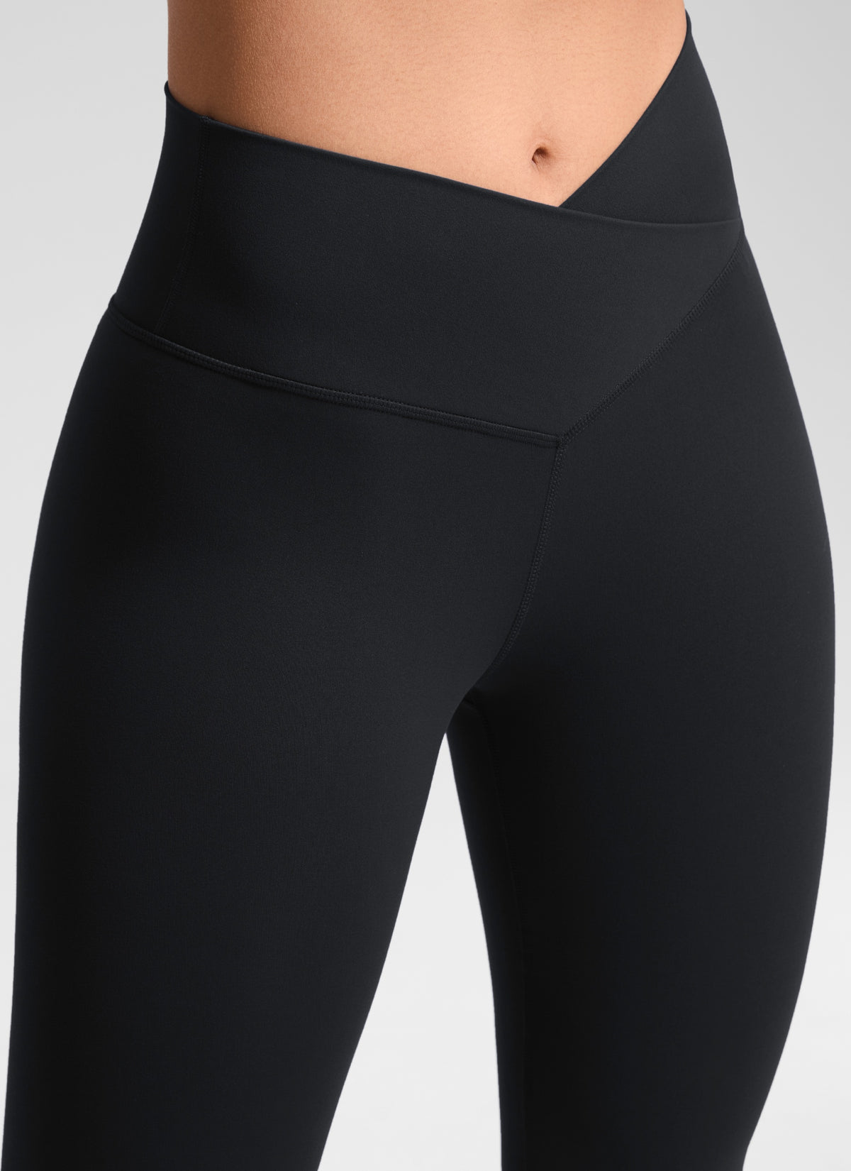 CRZ YOGA Women's High Rise Butterluxe Yoga Leggings 28'' V Cross Waist Black @model_info:Fiona