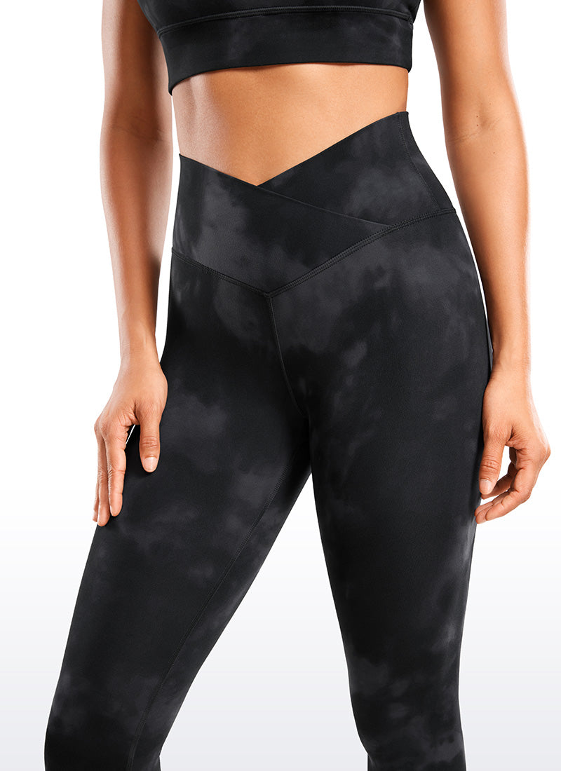 CRZ YOGA Women's High Rise Butterluxe Yoga Leggings 28'' V Cross Waist Black Tie Dye Flowers @model_info:Gigi