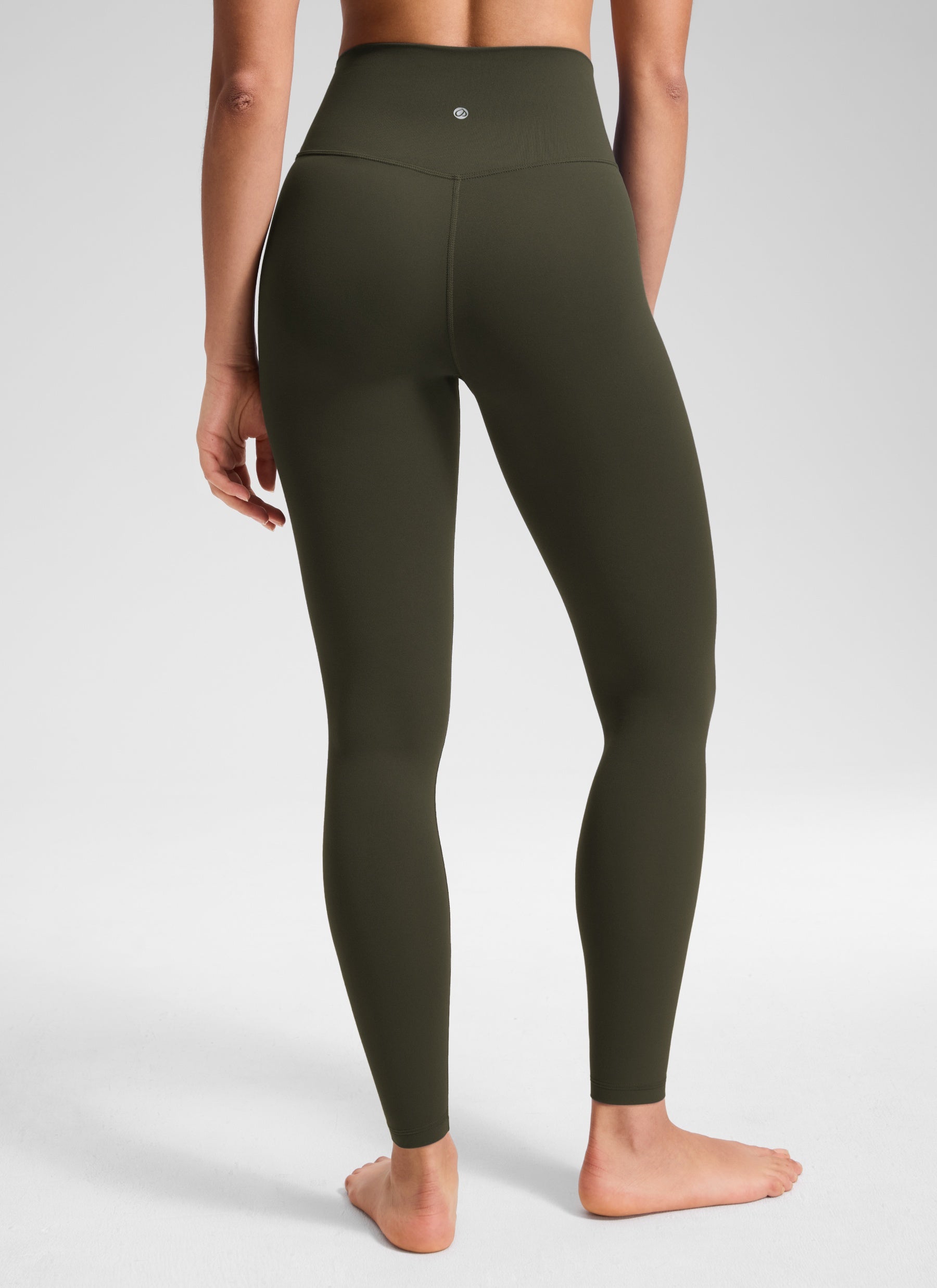 CRZ YOGA Women's High Rise Butterluxe Yoga Leggings 28'' V Cross Waist Olive Green @model_info:Fiona