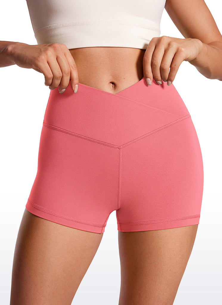 CRZ YOGA Women's High Rise Butterluxe V Cross Waist Biker Shorts 3'' Hibiscus Purple