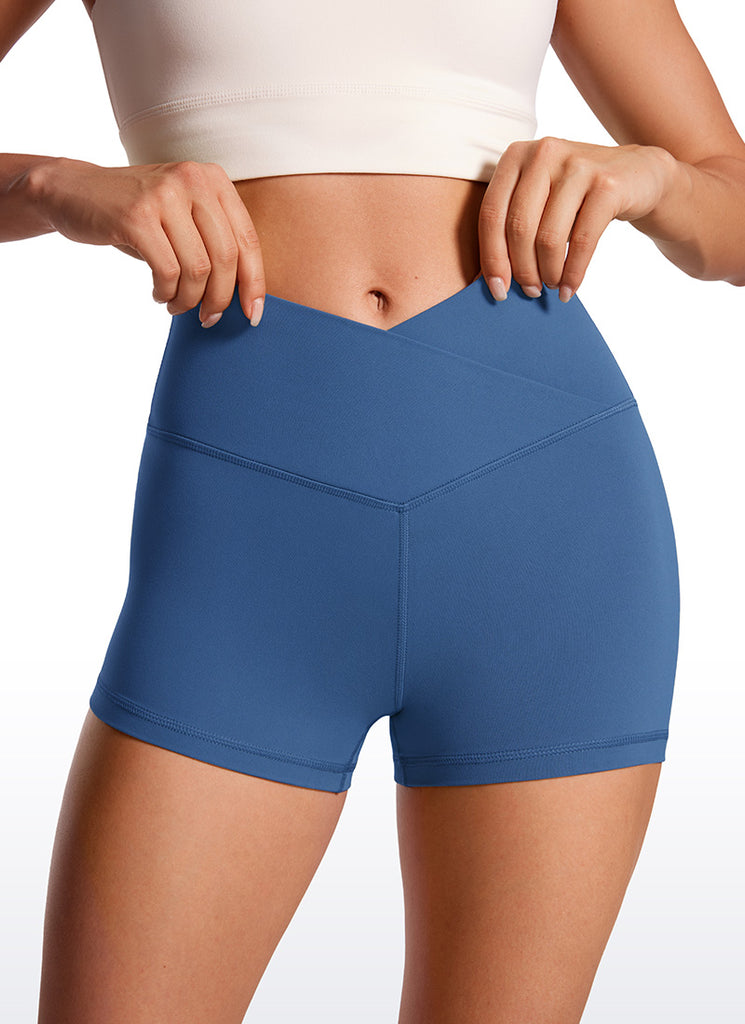 CRZ YOGA Women's High Rise Butterluxe V Cross Waist Biker Shorts 3'' Deep Red