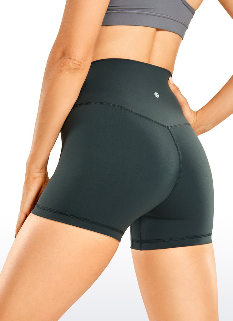 CRZ YOGA Women's Yoga High Rise Biker Brushed Nakedfeel Shorts 4'' Black