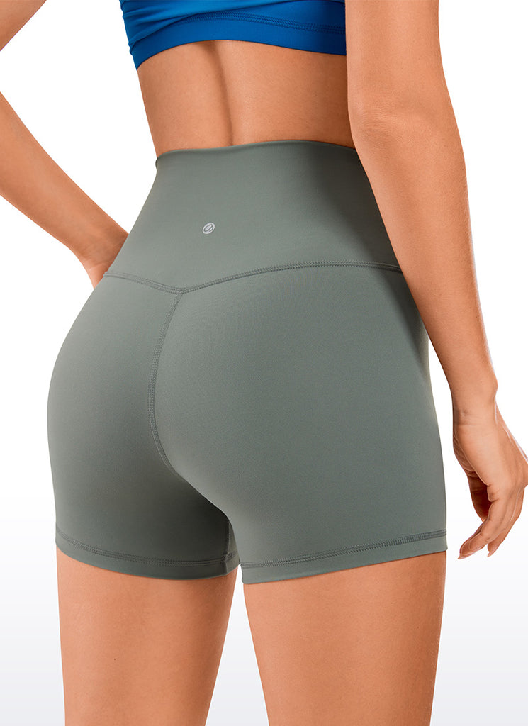 CRZ YOGA Women's Yoga High Rise Biker Brushed Nakedfeel Shorts 4'' The Breeze Blue