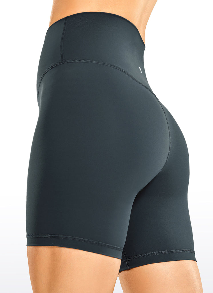 CRZ YOGA Women's Yoga High Rise Biker Brushed Nakedfeel Shorts 6'' True Navy