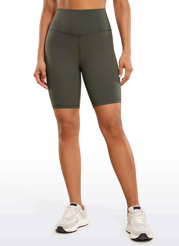 CRZ YOGA Women's Yoga High Rise Biker Brushed Nakedfeel Shorts 8'' Dark Carbon