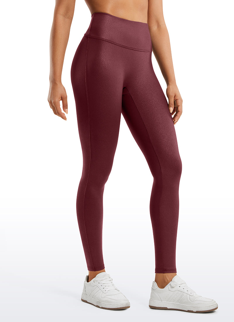 CRZ YOGA Women Butterluxe Matte Faux Leather No Front Seam Leggings 28'' Red Merlot Foil Pattern @model_info:Amanda