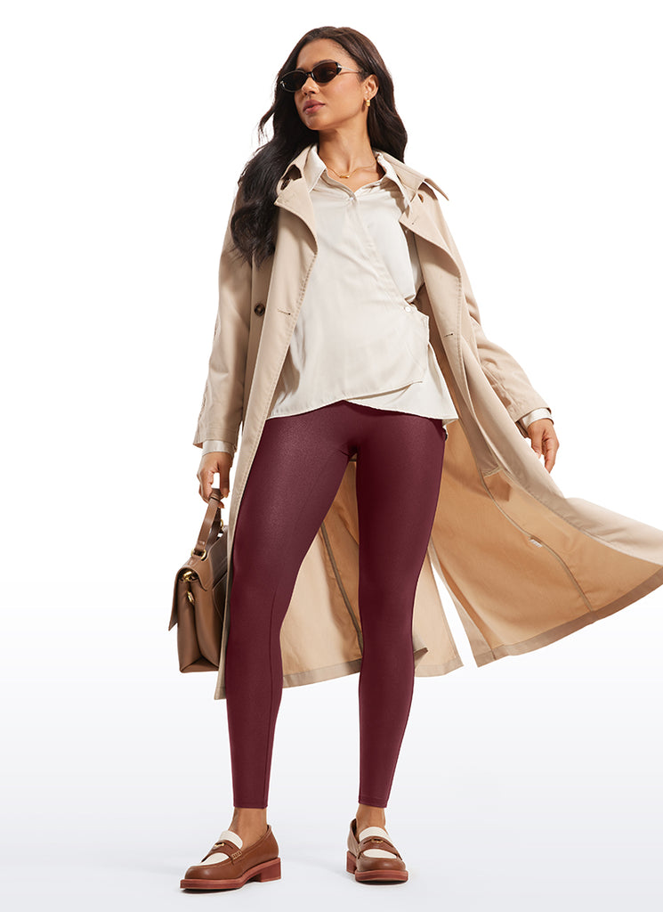 CRZ YOGA Women Butterluxe Matte Faux Leather No Front Seam Leggings 28'' Real Navy Foil Pattern