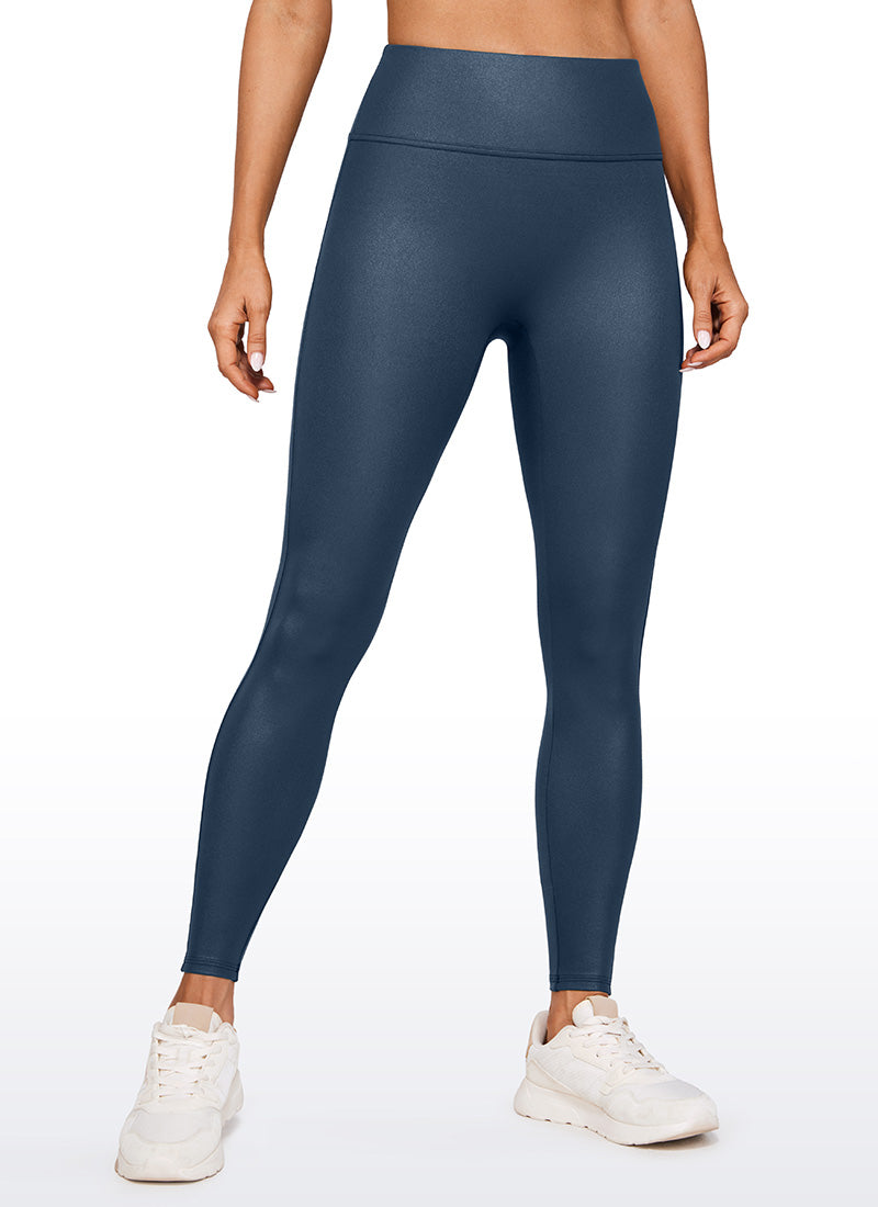 CRZ YOGA Women Butterluxe Matte Faux Leather No Front Seam Leggings 28'' FRENCH NAVY Classic Pattern @model_info:Natali