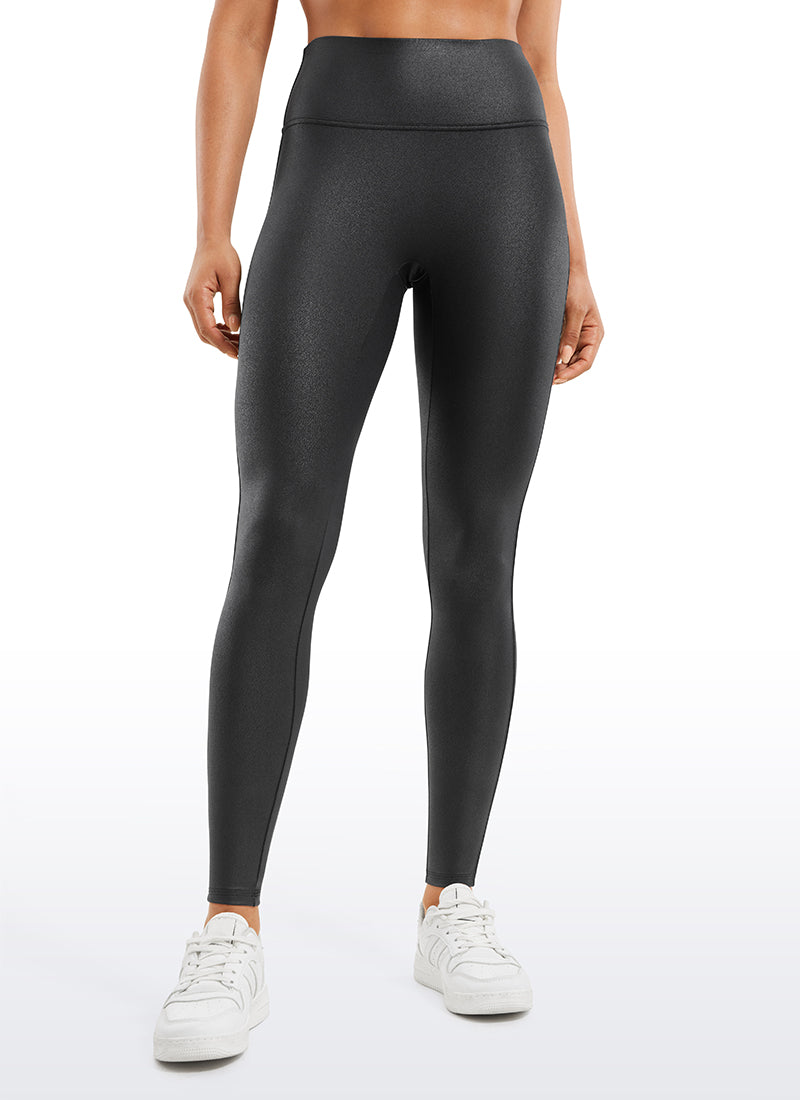 CRZ YOGA Women Butterluxe Matte Faux Leather No Front Seam Leggings 28'' Black Foil Pattern @model_info:Amanda