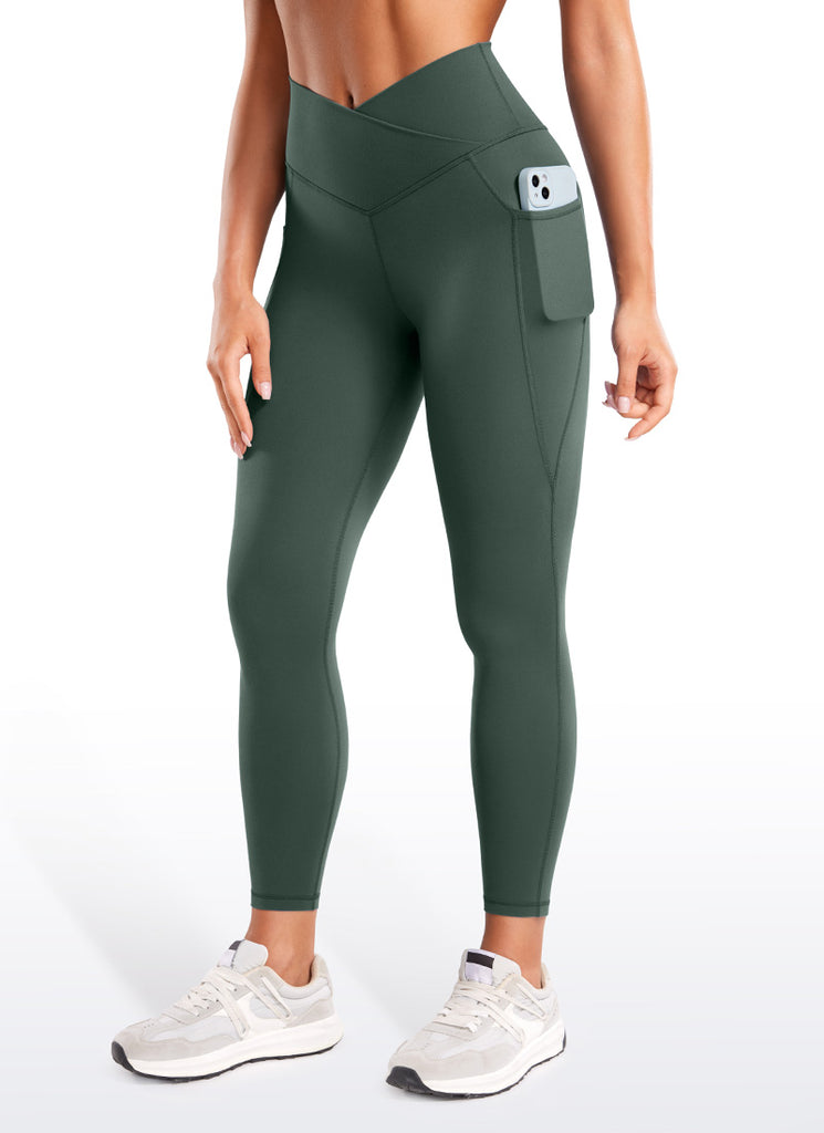 CRZ YOGA Butterluxe Womens Crossover Waist Leggings with Pockets 25" Forest Dark Green