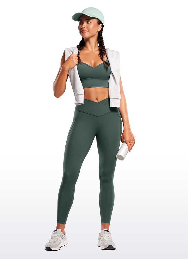 CRZ YOGA Butterluxe Womens Crossover Waist Leggings with Pockets 25" Mysterious Grey