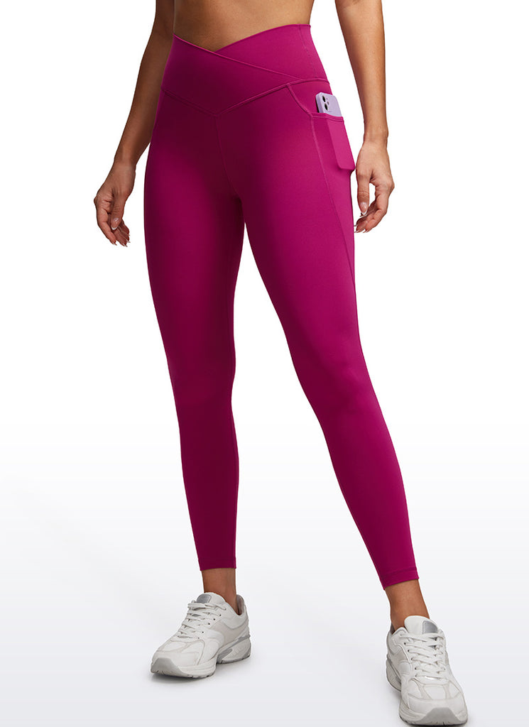 CRZ YOGA Butterluxe Womens Crossover Waist Leggings with Pockets 25" Magenta Purple